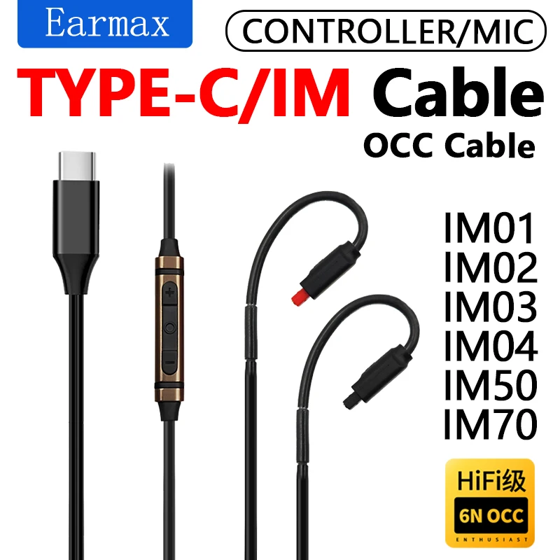 Para áudio técnica ATH-IM01 02 03 04 im50 70 fones de ouvido hifi substituíveis typec para im cabo de cobre de cristal único de alta pureza