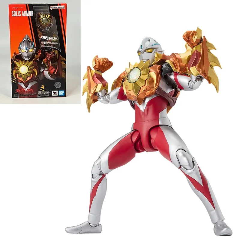 Bandai genuíno shf ultraman arco & solis armadura anime figura de ação articulações colecionáveis modelo móvel brinquedos ornamentos presente crianças