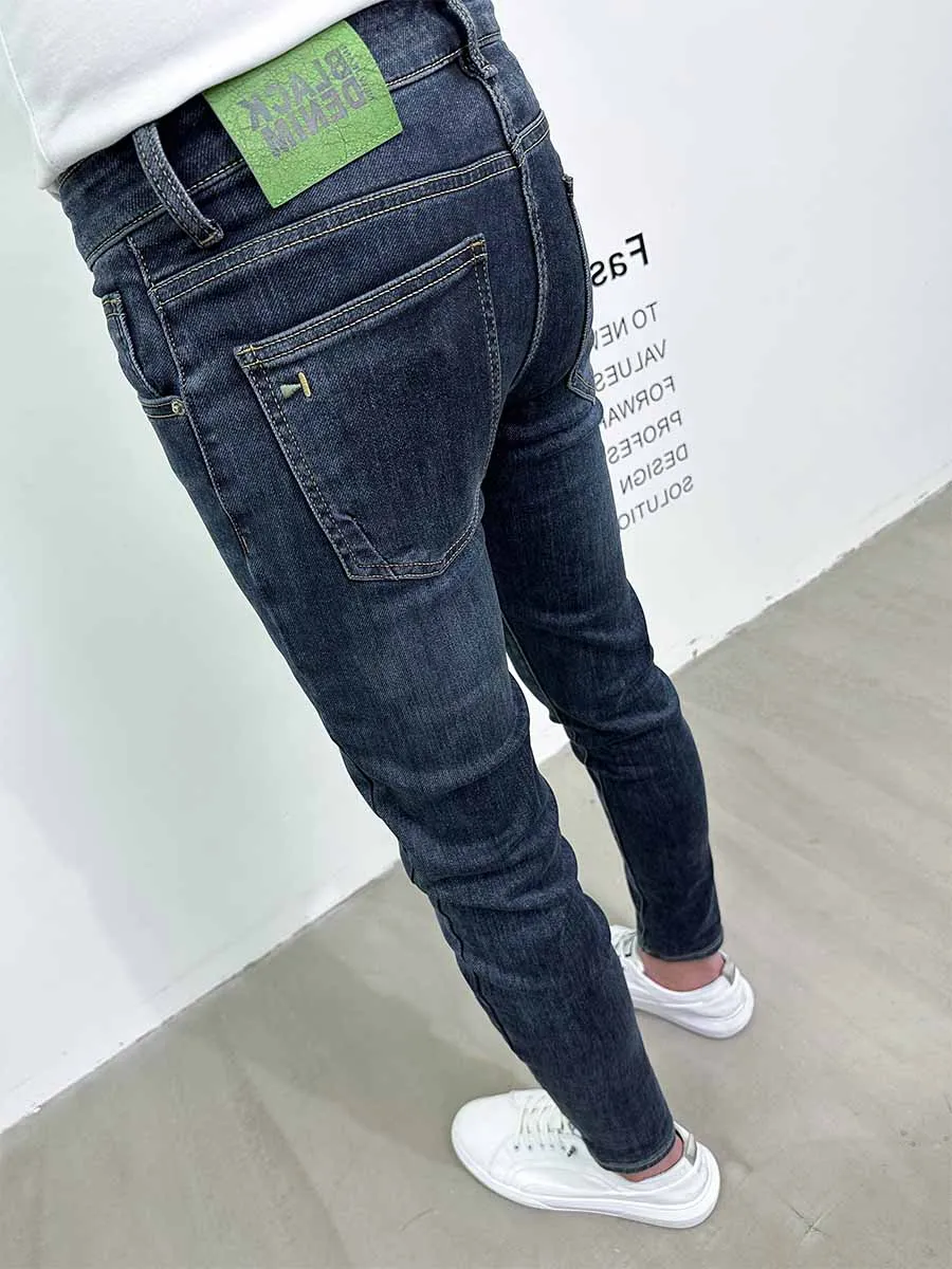 

Elastic Slim Fit Jeans Men's Trendy Casual Nine Points Low Waist Zipper Youth Wear All Seasons Wear Resistant Faionable