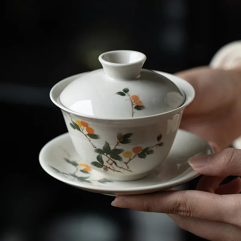 Chinese Handmade Gaiwan 180ml Ceramic Sancai Tea Tureen Tea Cup Under Glazed Teacups Vintage Kungfu Teaware Set