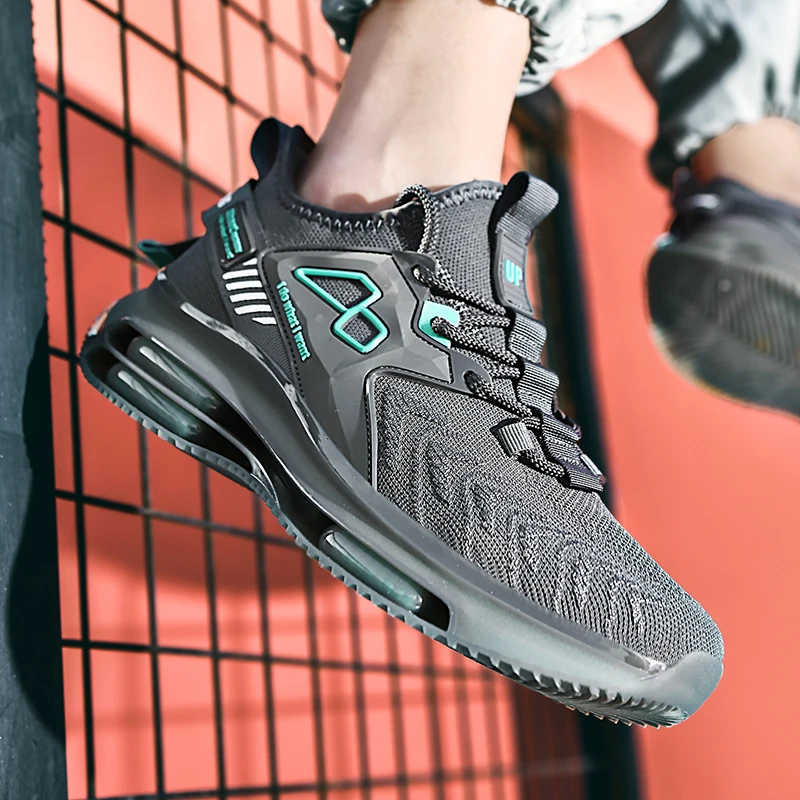 

Double Air Cushion Men's Shoes, Summer Trendy Black Casual Sports Shoes, Fly-Knit Mesh Running Shoes, Summer Breathable Running