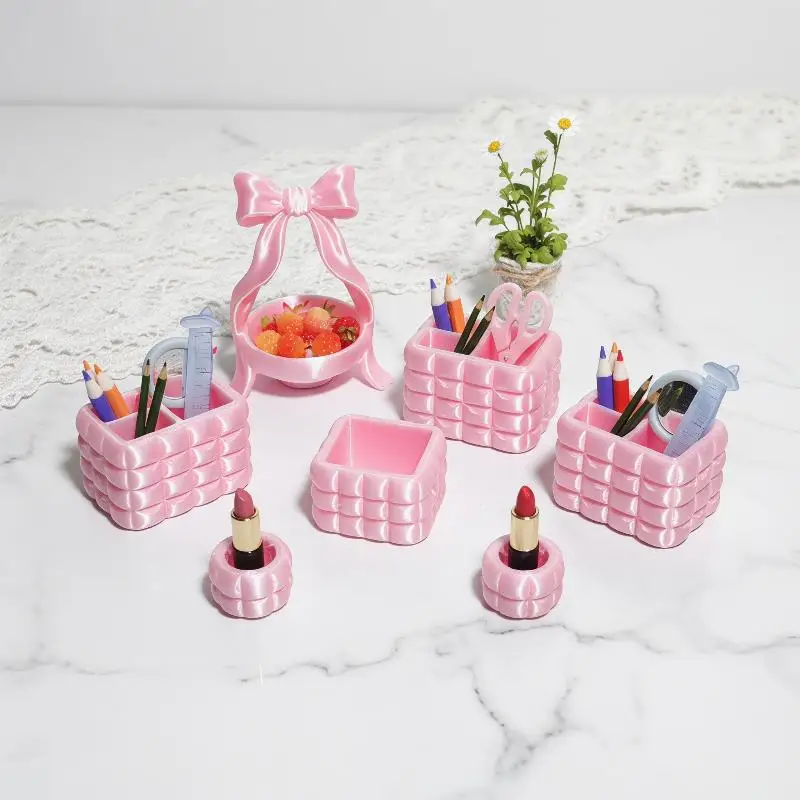 Miniature Cosmetic Storage Box Pink 1 Piece Dollhouse Makeup Organizer Model for Pretend Play Room