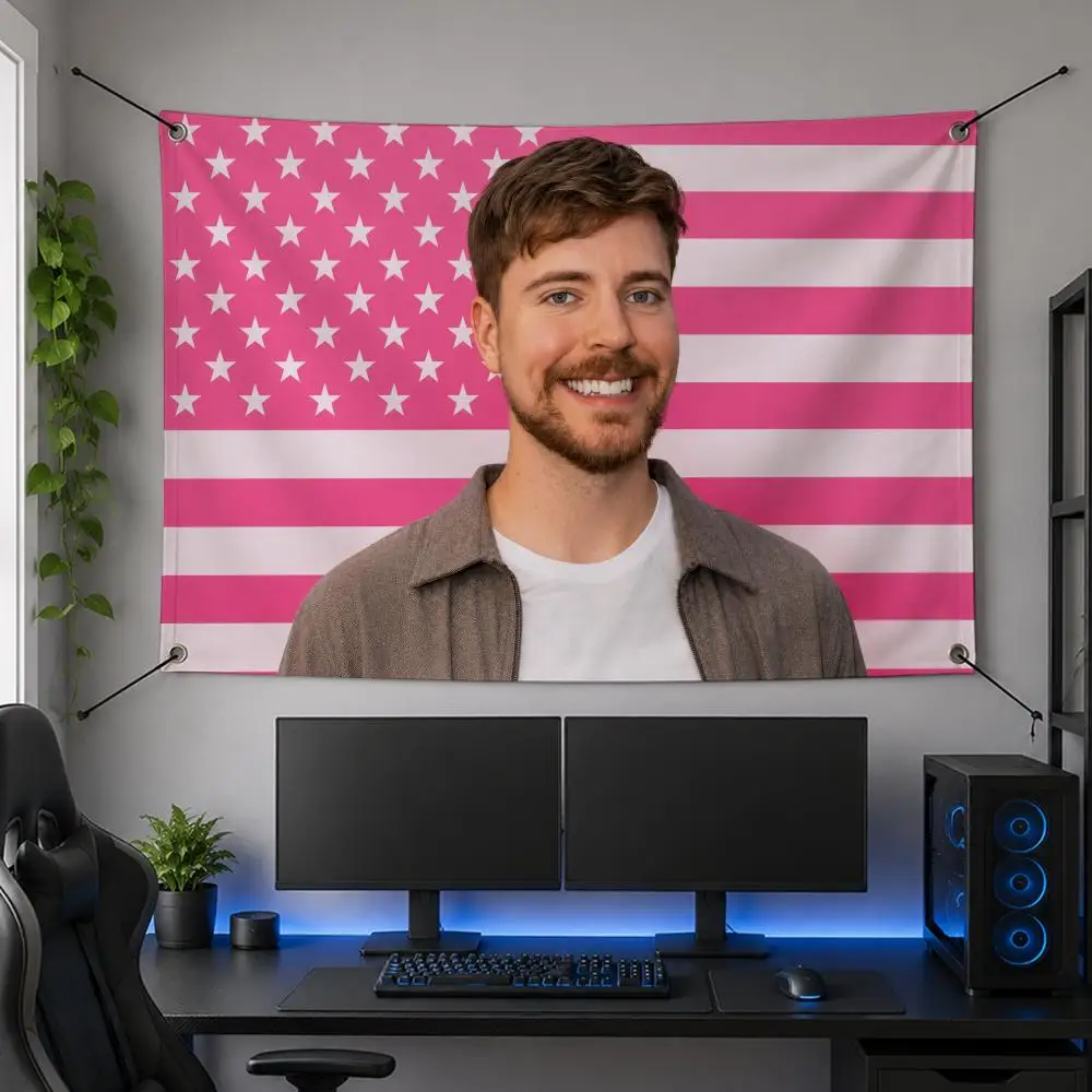 YouTube Global Famous Creator Internet Modern M-MrBeast Flags Flag Banner for Bedroom Dorm Party Home Living Room Game Room Gift