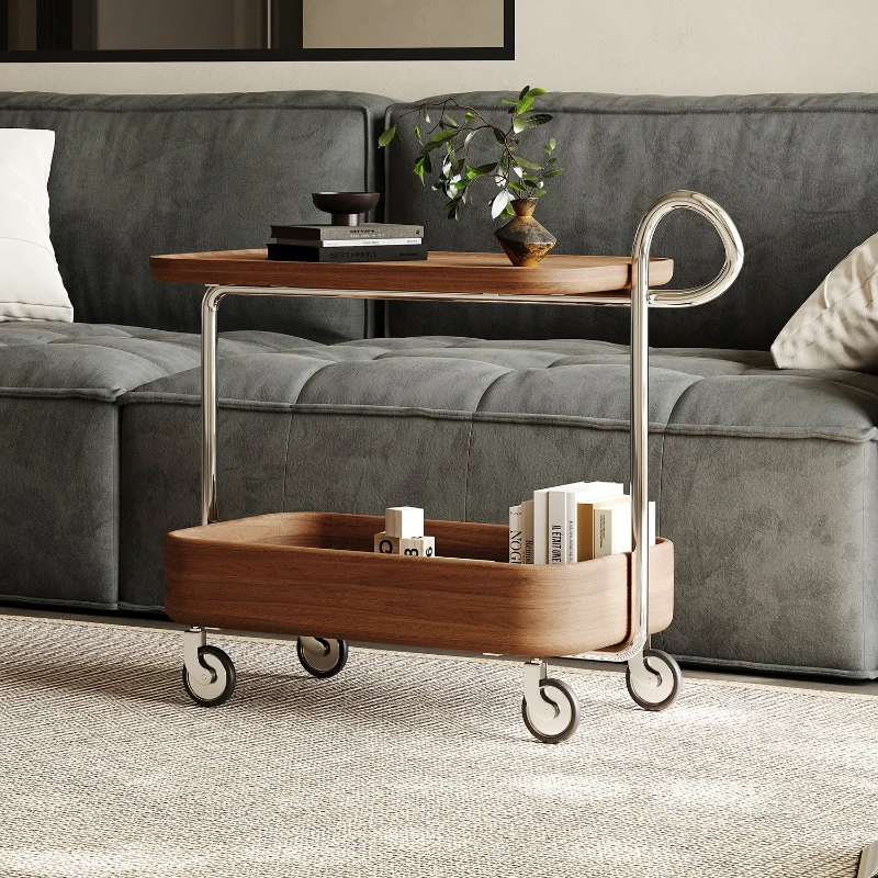 

Medieval walnut moving side few with wheels dining cart trolley sofa side table small