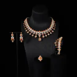 INJEWELIFE Gold Plated Orange Turquoise Champange Zirconia Jewelry Sets for Women Wedding Accessories Elegant Bridal Jewellery