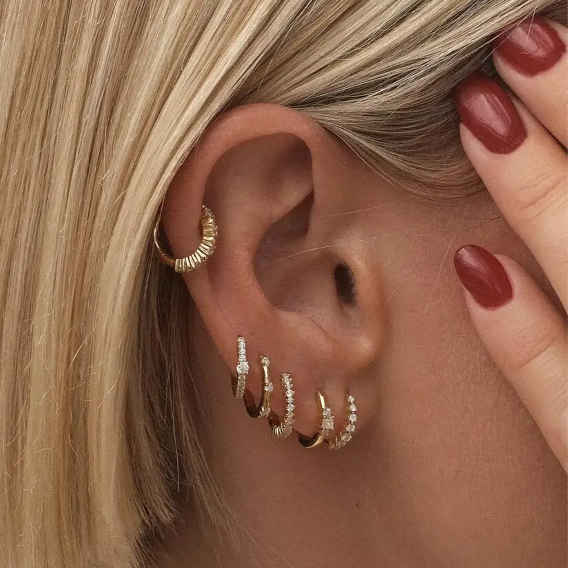 MIGGA 6pcs Mixed Design Shining Cubic Zircon Hoop Earrings Set for Women Gold Plated Crystal Jewelry