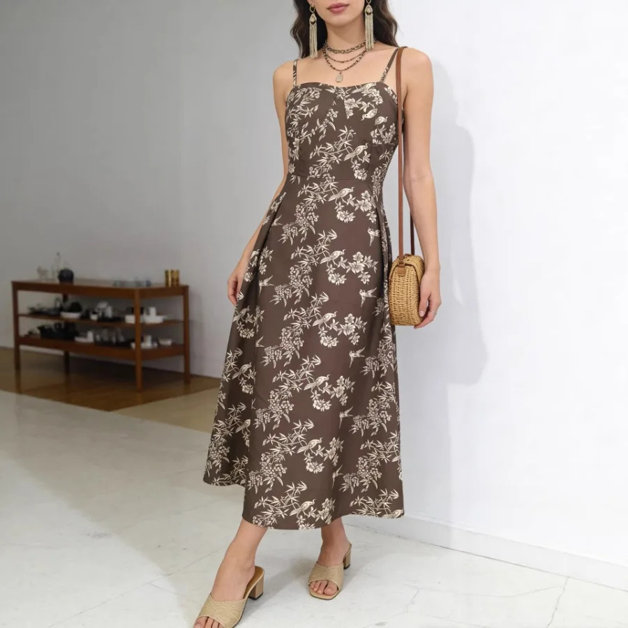 

Новое платье с подкладкой на груди, регулируемыми бретелями, летнее, высококачественное, элегантное, стройнящее, с принтом, длинное.