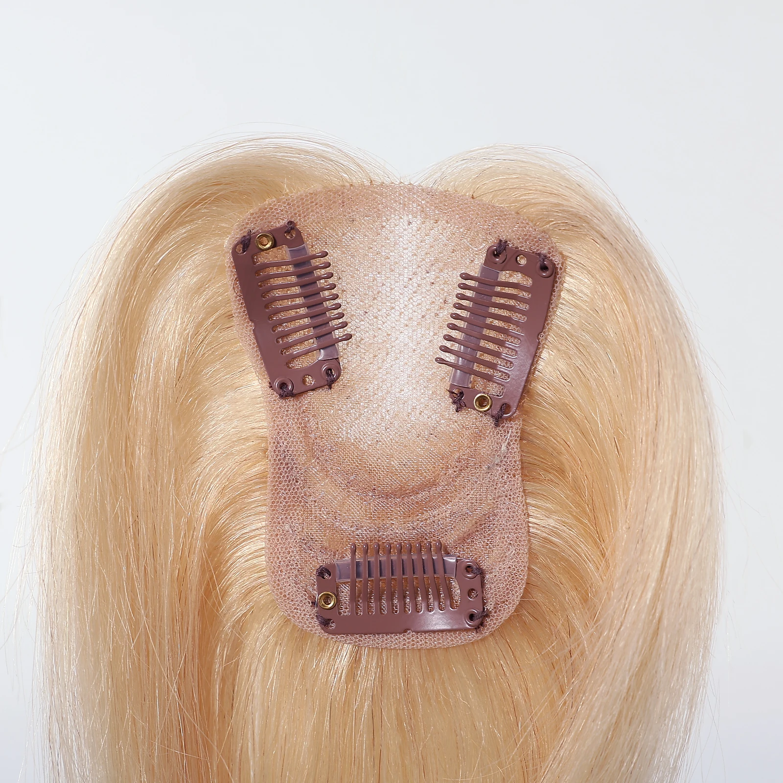 100% Remy Human Hair Topper Blonde Clip in Hair Extension Middle Part Straight Hair Pieces for Women Daily Use Thin Hair 10 inch