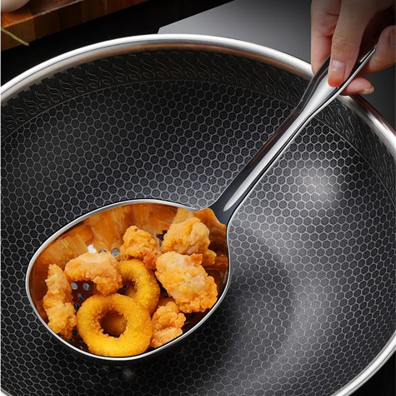 Stainless Steel Large Colander Household Noodle Drain Spoon Oil Filter Hanging Holes Multifunctional Soup Skimmer Kitchen Tools