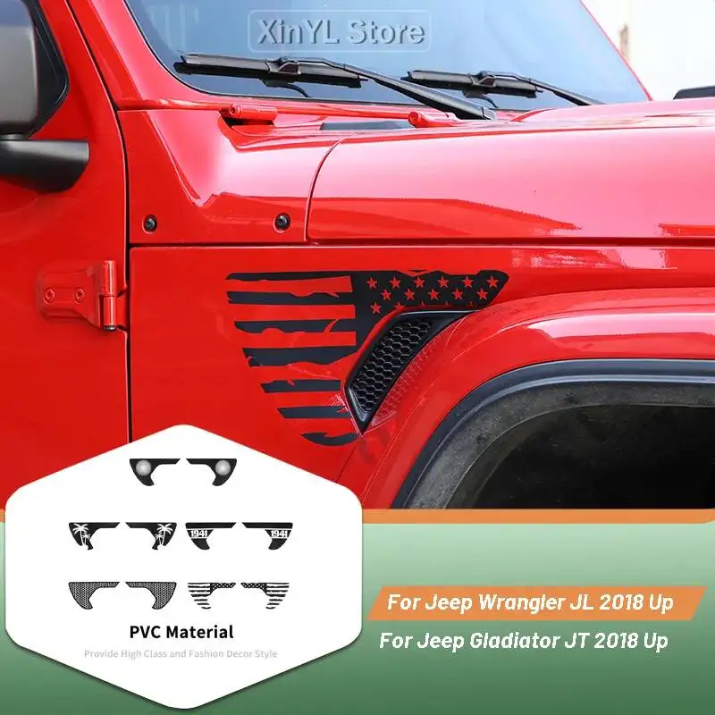 

For Jeep Wrangler JL JT Gladiator 2018 Up Car Exterior Sticker PVC Leaf Fender Sticker Cover Kit Accessories