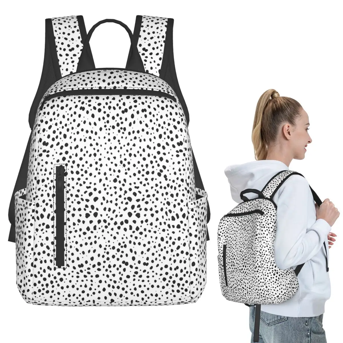 

Dalmatian Spots Black And White Polka Dots Backpack Student BookBag Kids School Bag Laptop Shoulder Bags Boys Girls