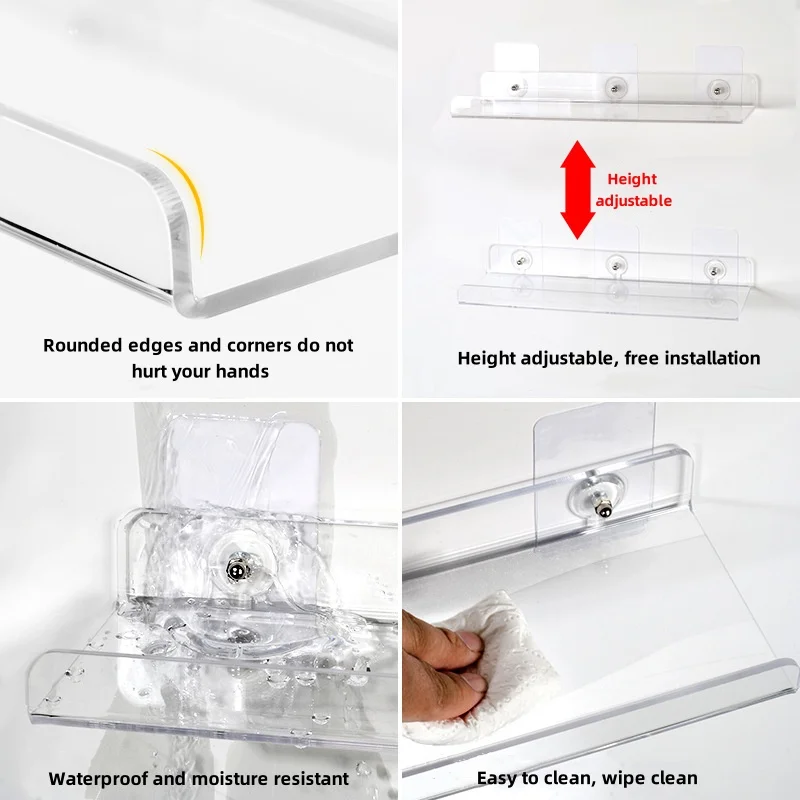 Wall-mounted Acrylic Storage Rack Removable Bathroom Shower Organizer Kitchen & Wardrobe Accessories Self-Adhesive Storage Shelf