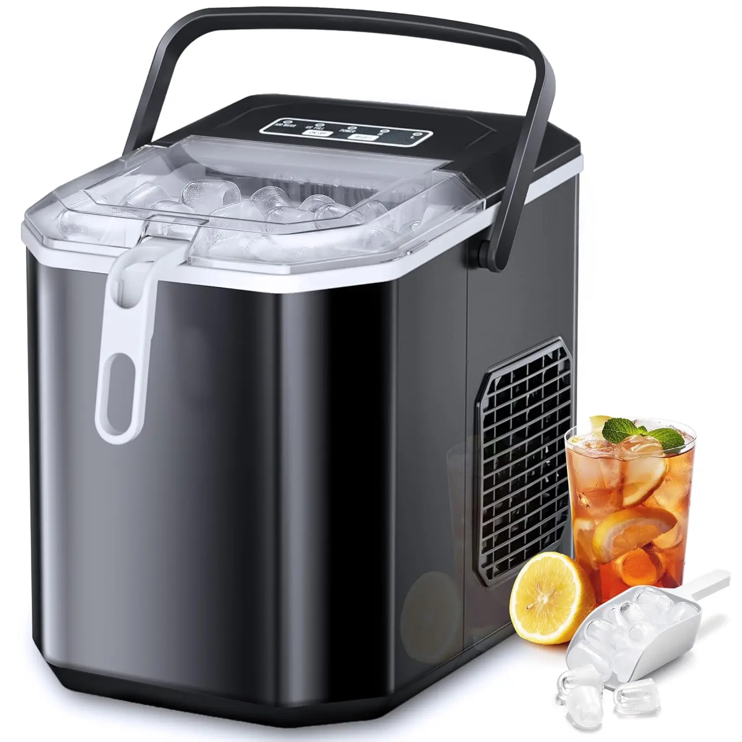 

Portable Countertop Ice Maker Machine, 6 Mins/9 Pcs Bullet 26.5lbs/24Hrs with Self-Cleaning, Ice Scoop and Basket for Party NEW