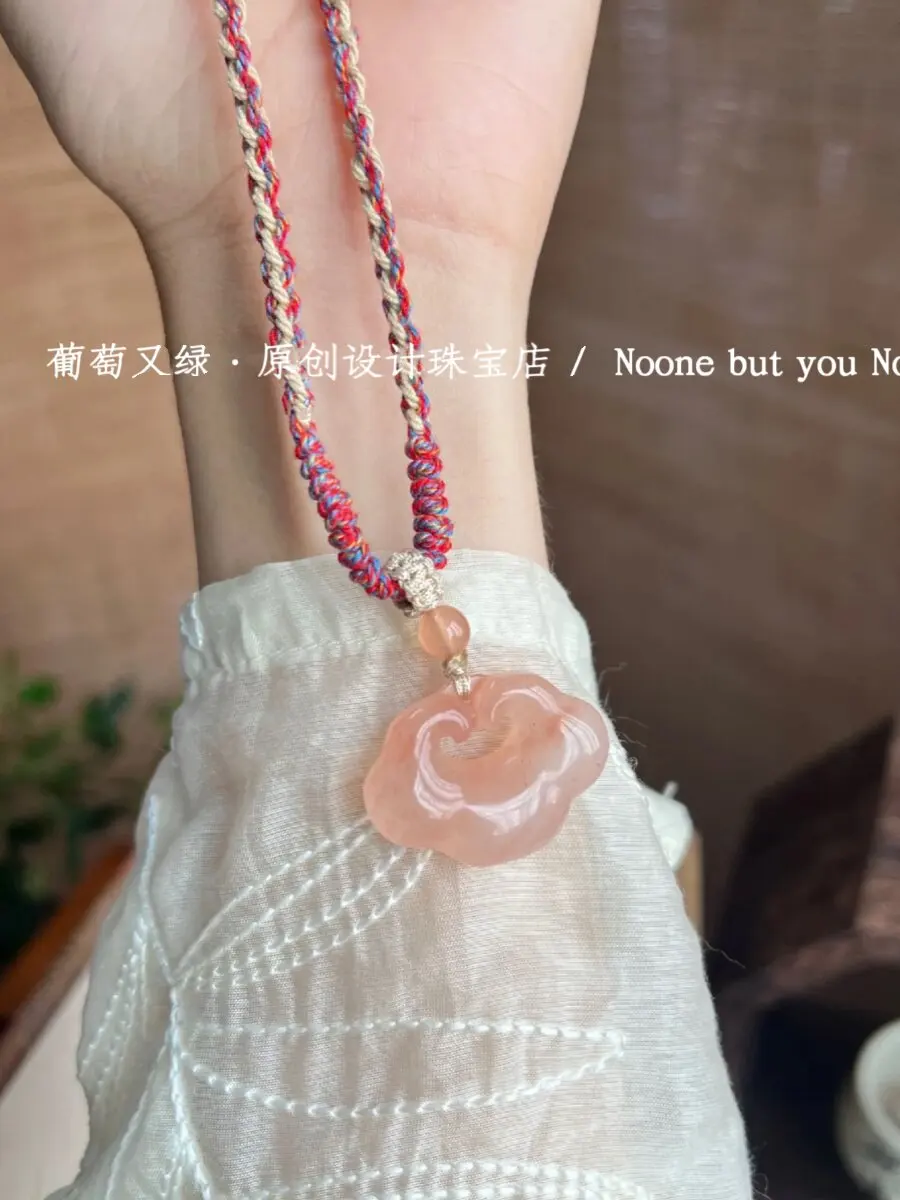 Natural peach blossom brew safety lock necklace gold silk jade necklace women's safety buckle pendant
