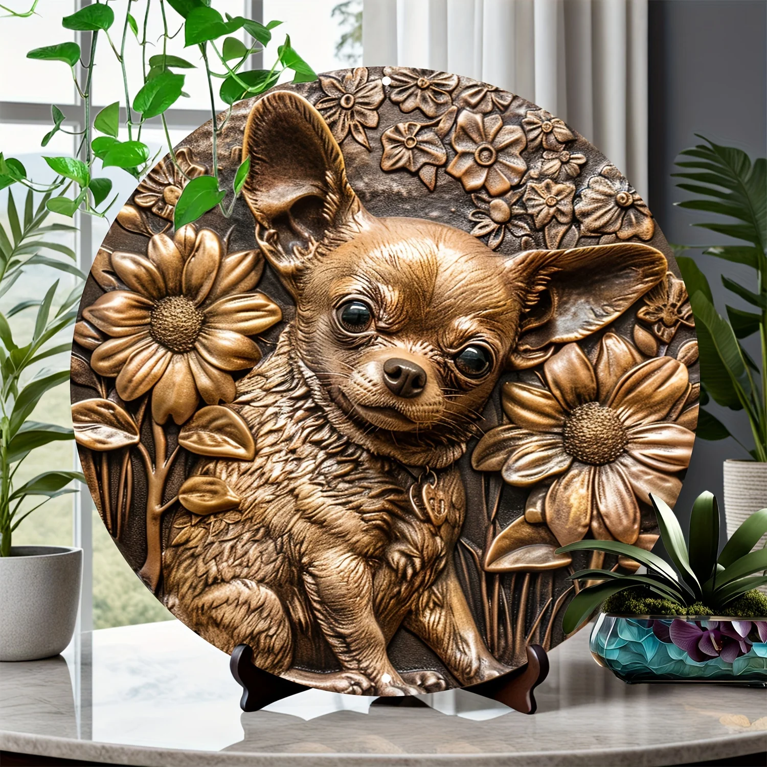 Vintage Chihuahua Aluminum Wall Art  Round Metal Sign For Home, Bathroom, Garage & Cafe Decor room decoration  metal wall decor