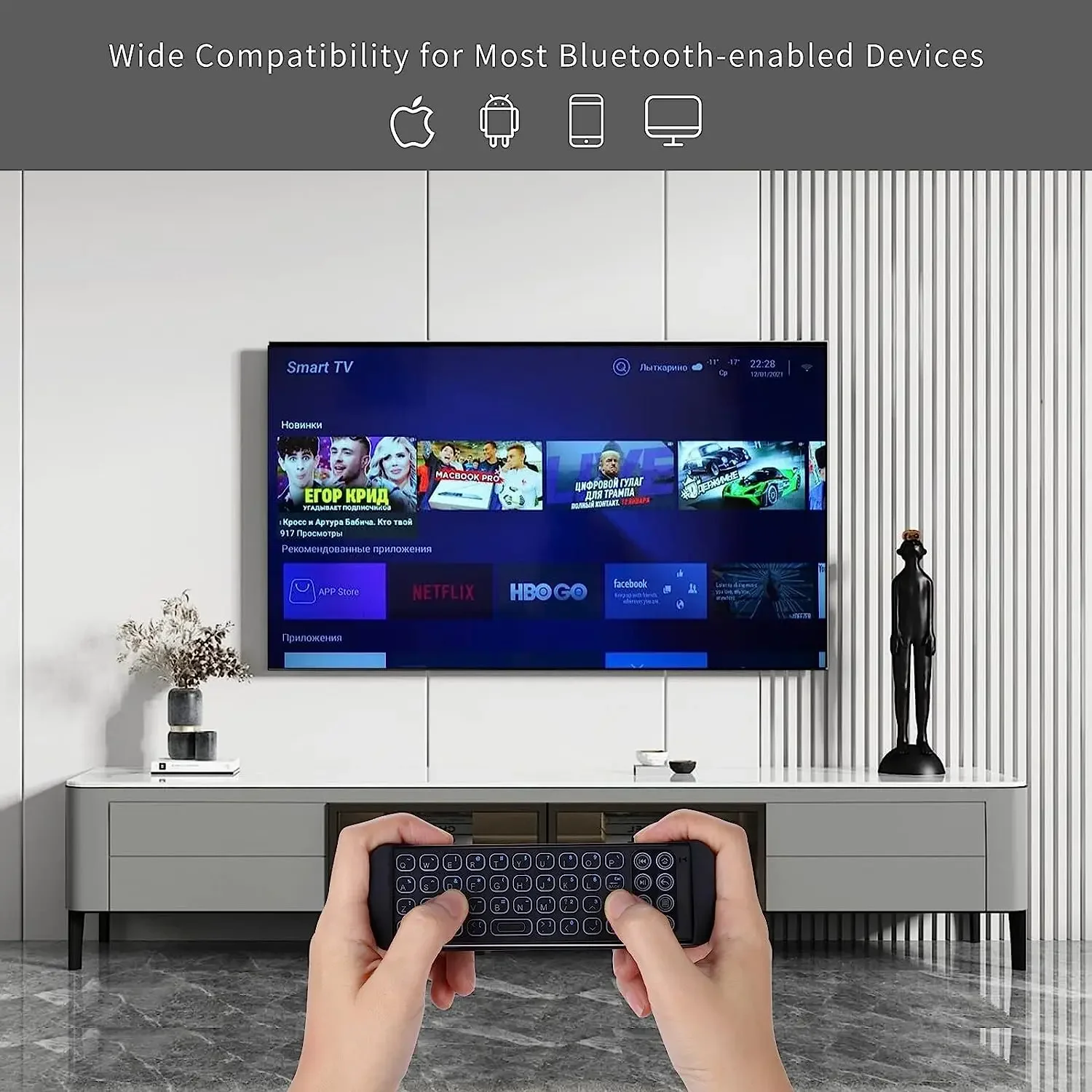 IPazzPort Mini Bluetooth Wireless Keyboard Remote,Backlit,Multimedia Hotkeys,for TV-Stick 4k Max/TV Cube,Insignia/Toshiba/fireTV
