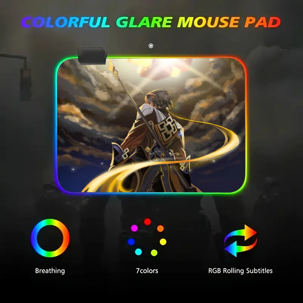 Zhongli Genshin Impact Mousepad RGB Small Size Gaming Mouse Pad With LED Light Desk Mat Super Smooth Non-slip Rubber