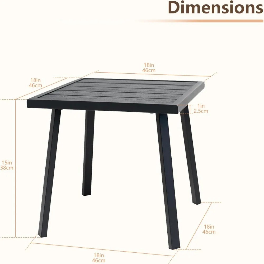 Small Metal Outdoor Coffee Side Table for Outside Patio, Square, Black