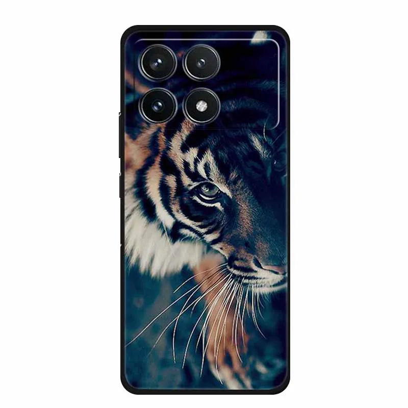 Animals Phone Case For Poco F6 Back Para Case Silicone Soft TPU Cover Funda for Xiaomi Poco F6 F 6 Pro Lions Wolf Black Case image 3