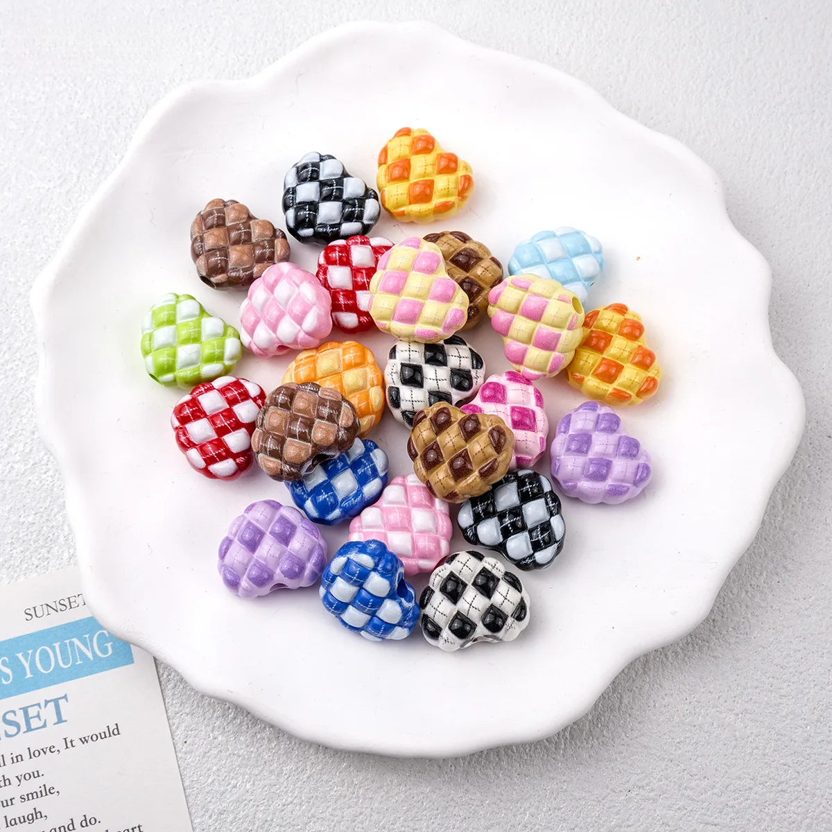 Newest Fashion Double Colors Acrylic Love Heart Shape Jewelry Beads Fit Girls Necklace Bracelet Earring Making 17*20*10mm 100pcs