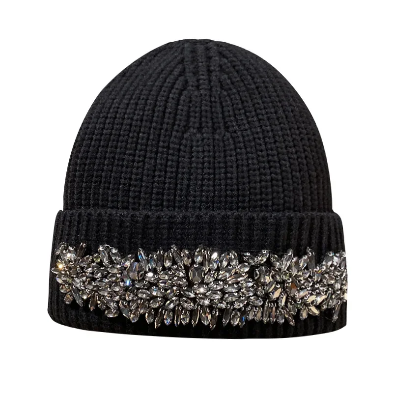 2025, trendige, vielseitige Strass-Strickmütze aus Wolle für Damen, warme, kalte Mützen, Outdoor-Reisen, Urlaub, Pullover-Mütze – Detail 16