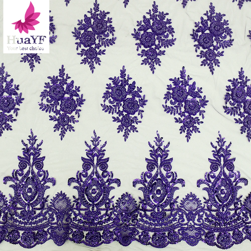

Luxury purple symmetrical patterned lace wedding dress evening dress tulle fabric HY2379