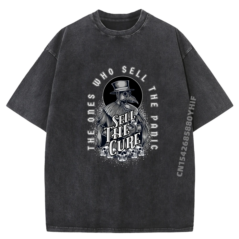 

Mens Printed Tees Plague Doctor Sell the Panic Clothes Men's Graphic T-shirt Mens Vintage Washed Clothes Gothic Style