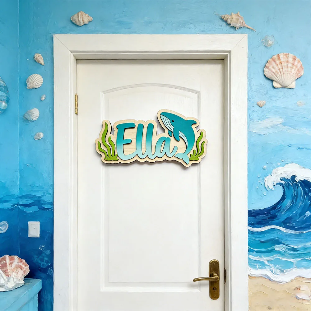 

Deep Sea Whale Custom Wooden Name Sign, Personalized Underwater Kids Room Decor, Neutral Coastal Nursery Wall Art, One-of-a-Kind