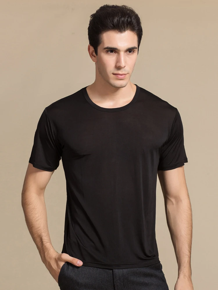SuyaDream Männer T shirt 100% Natürliche Seide O neck Kurzarm Chic Feste T 2022 Neue Frühling Sommer Top Weiß