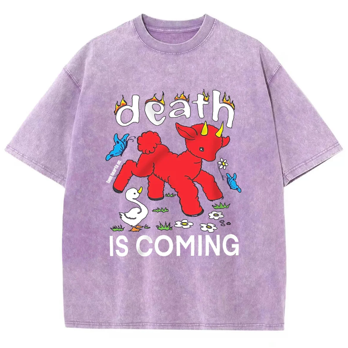 Y2K Washed T Shirt For Men, Hip Hop Death Is Coming Graphic Print Oversized Tshirt For Unisex ,Harajuku Short Sleeved Streetwear