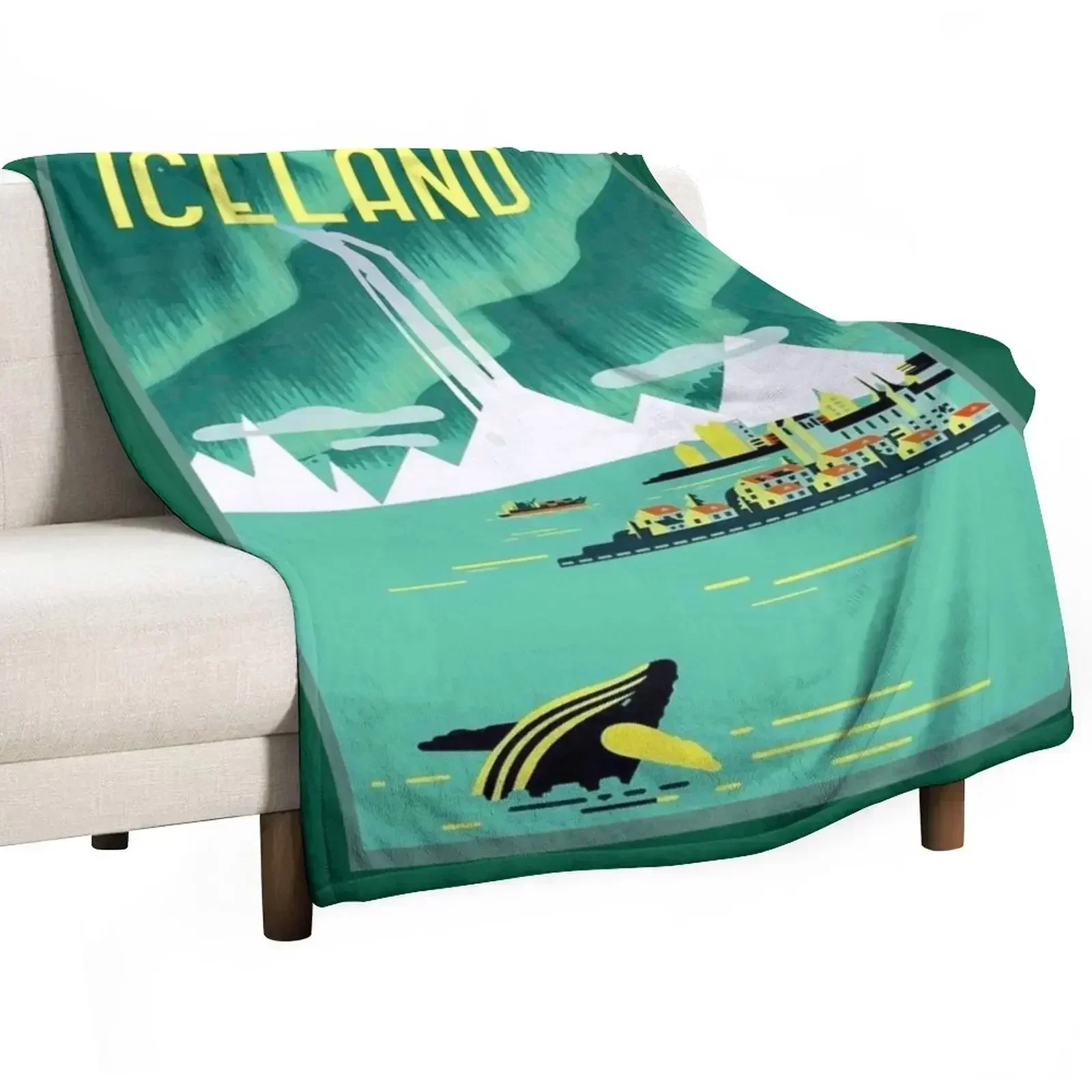 

ICELAND : Vintage Travel and Tourism Advertising Print Throw Blanket Multi-Purpose Cute Plaid Fashion Sofas Blankets