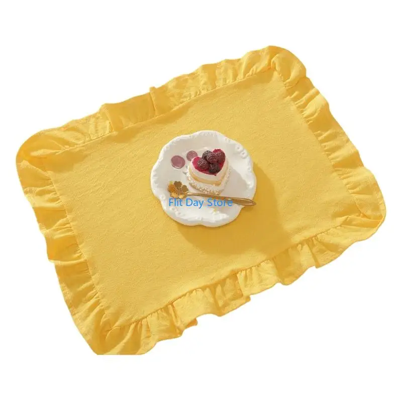 F92C Farmhouses Ruffle Edges Gingham Plaids Table Mat Washable Rectangular Placemat Drink For Party Dining Decors