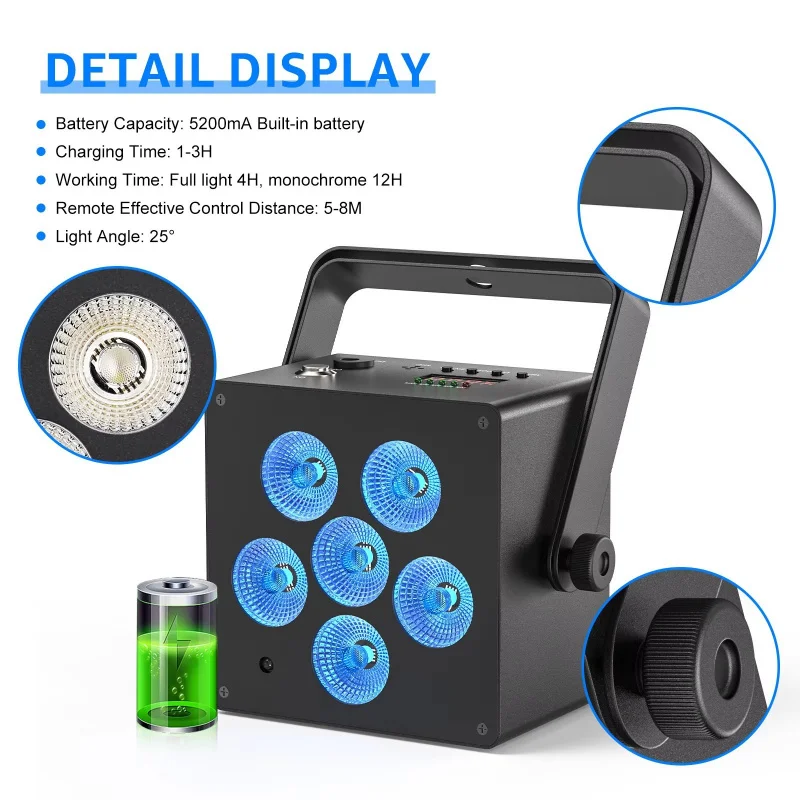 Control remoto6PieceLEDSix-en-un Batería inalámbrica Par Light BarKTVPerformance Luz de boda Luz Par recargable