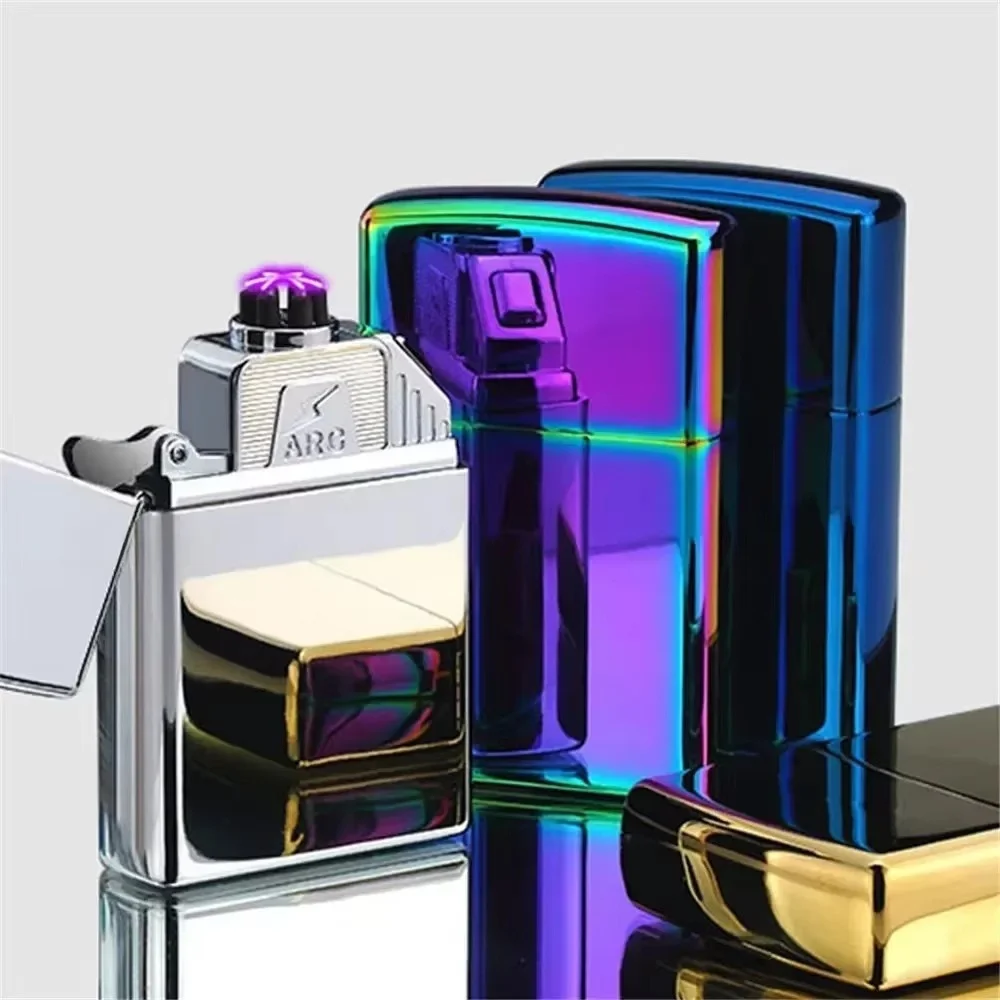 New Six Arcs Lighter Windproof USB Charging Electronic Lighter Metal Body Flameless Pulse Plasma Igniter For Smoker Gift Gadgets