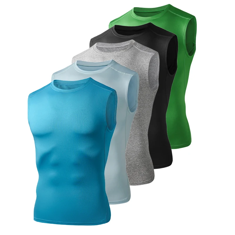 メンズランニングタンクトップ夏ノースリーブシャツ弾性圧縮タンクトップ男性トップジムフィットネスシングレットトレーニングスポーツベスト男性