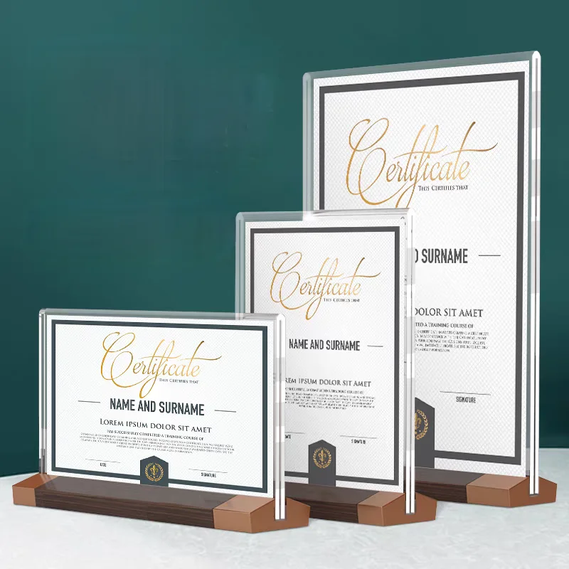 4 PCS A5 148x210mm Wood Acrylic Sign Holder Display Stand Table Menu Paper Price Label Holder Picture Photo Flyer Poster Frame