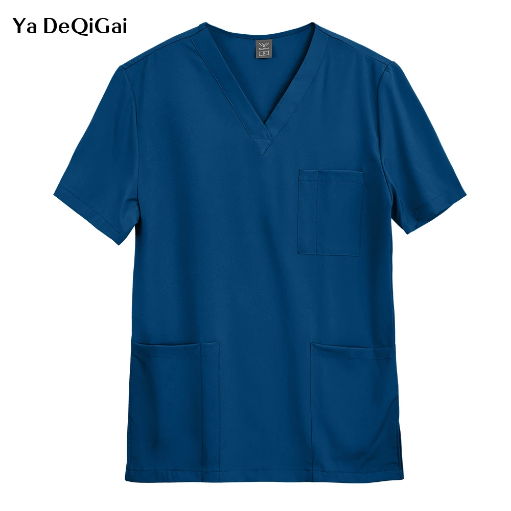 

Women Men V Neck Scrub Top Short Sleeve Pocket Pullover Hospital Nurse Uniforms Shirt Dental Dentist Work Clothes Medical Blouse