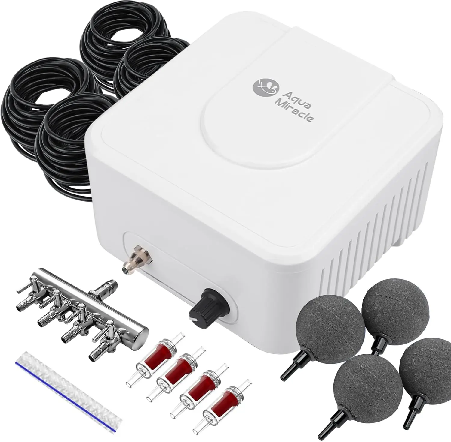 

All-in-One Pond Aerator for Outdoor Ponds Up to 3000 Gallons, 4-Outlet Air Pump with Tubing, Air Stones, Check Valves