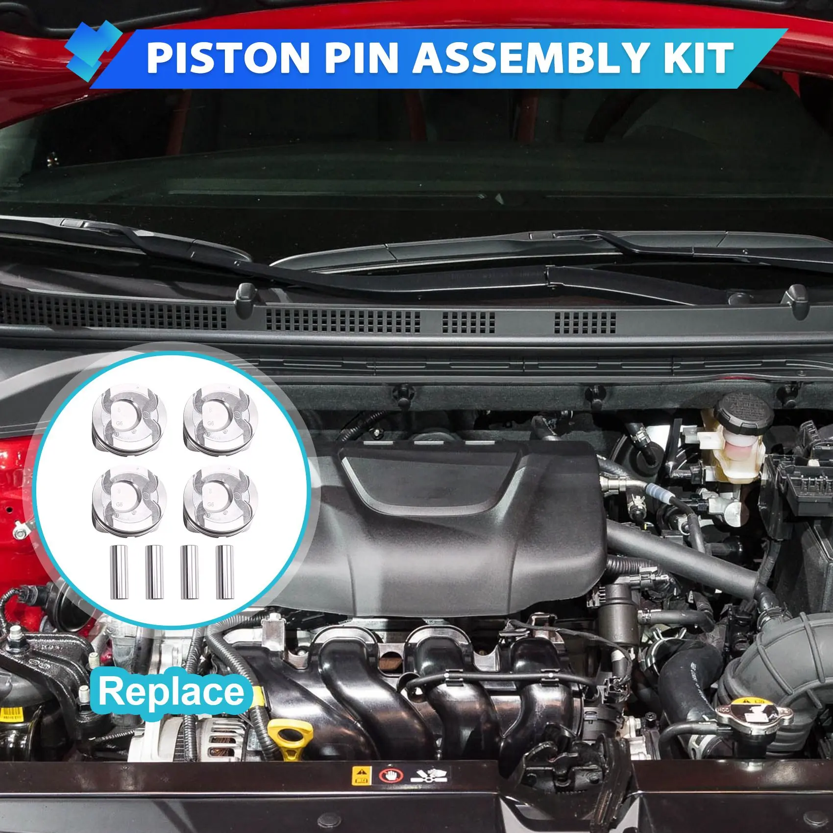 

T48C_1Set/8Pcs 1.6L Engine Pistons & Pin Kit Assembly 23041-2B602 for Hyundai Accent Kia Soul Rio 2018-2021 230412B602