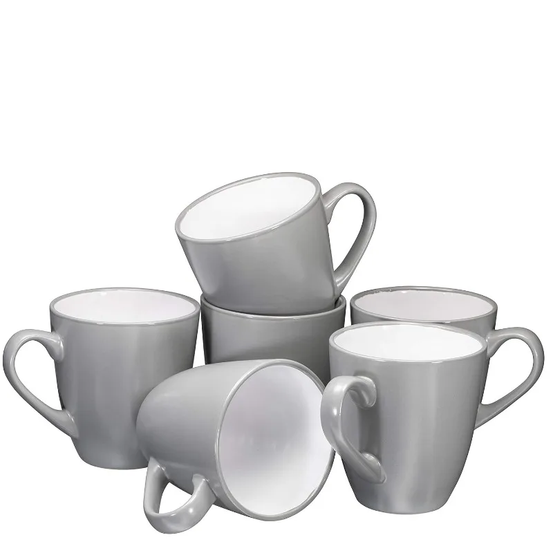 16 Oz Plain Coffee Mug Set of 6, Large 16 Ounce Ceramic Mugcup Set In Dark Silver Color, Best Coffee Mug For Your