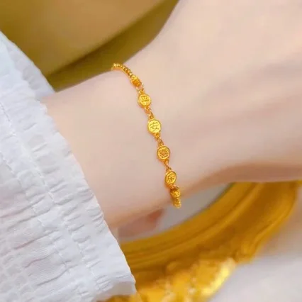 

New 24K broken gold chain AU750 gold 999 bouncy bracelet real gold bouncy bead bracelet for girlfriend jewelry