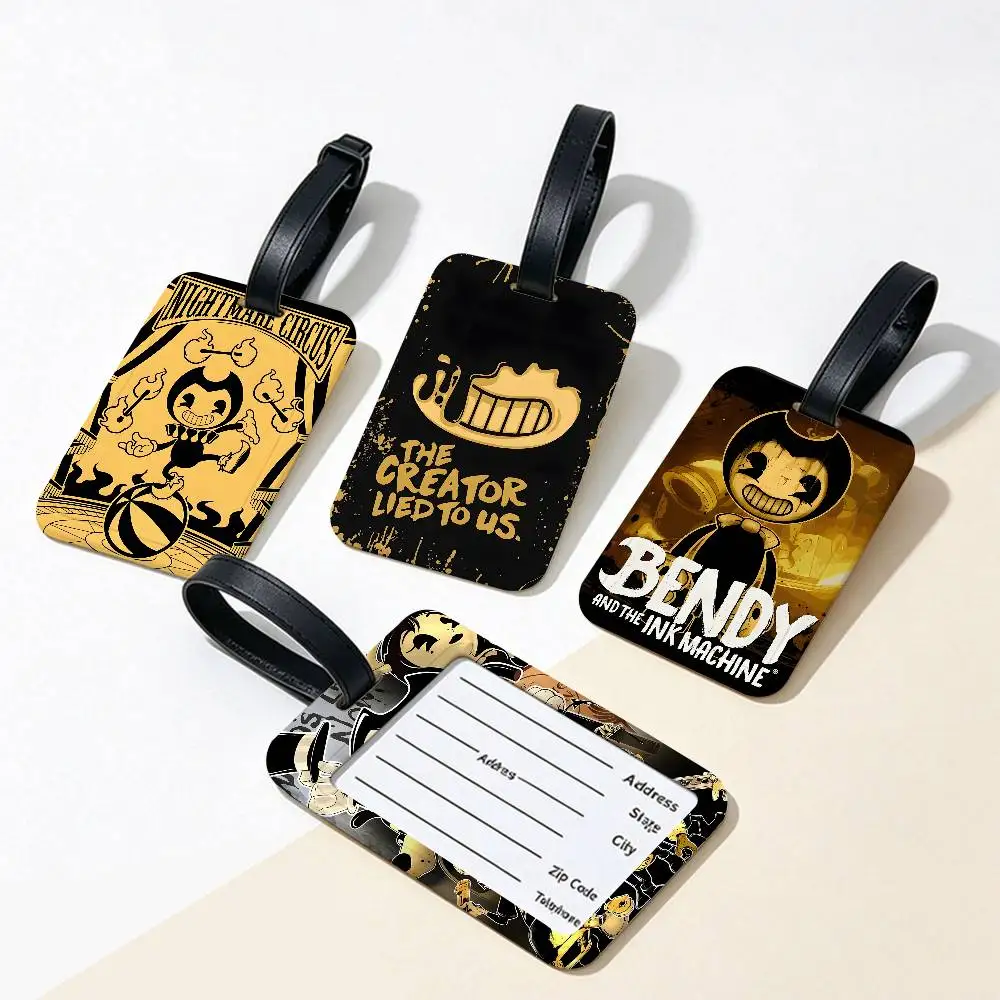 1pc Game Bendy And The Ink Machine Travel Suitcase Luggage Tag PVC Information Card Cover Anti lost Name Marker For Backpack Bag