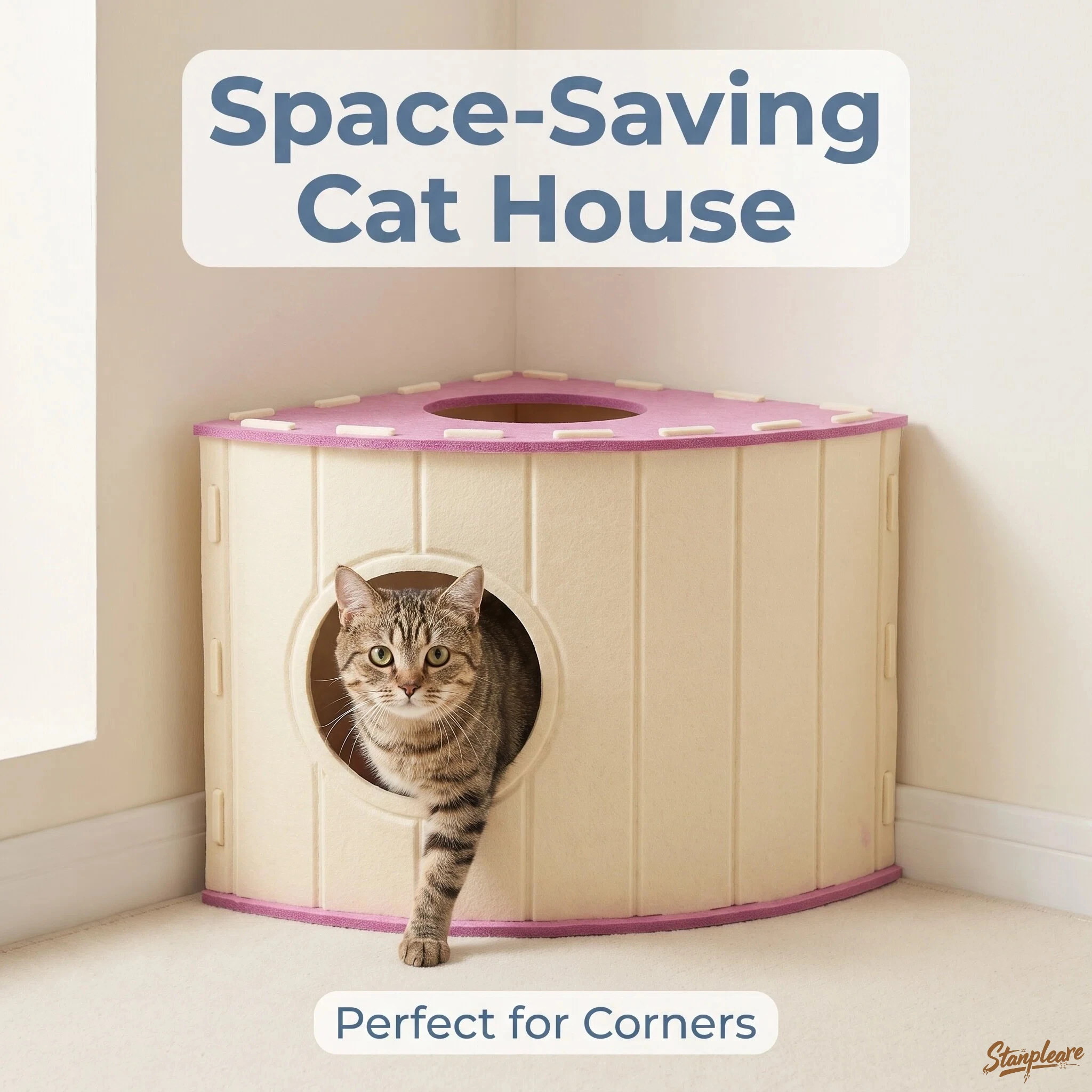 Fan Shaped Felt Cat House Splicable Enclosed Cat Villa 4 Seasons Scratch Resistant Space Saving Corner Pet Nest For Multiple Cat