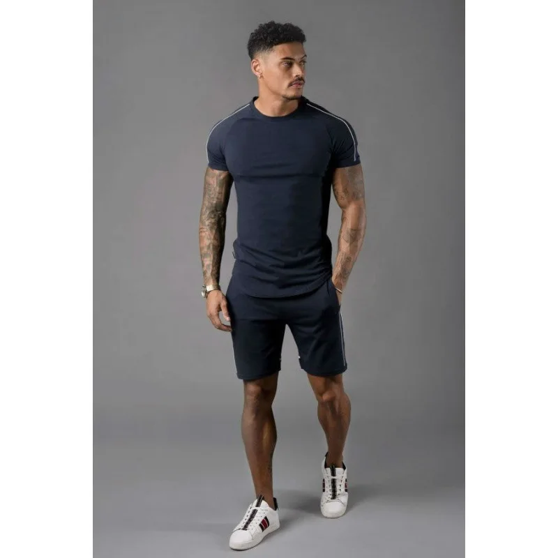 Fato de treino masculino casual algodão de manga curta camiseta shorts 2 peças terno de verão roupa masculina solta terno