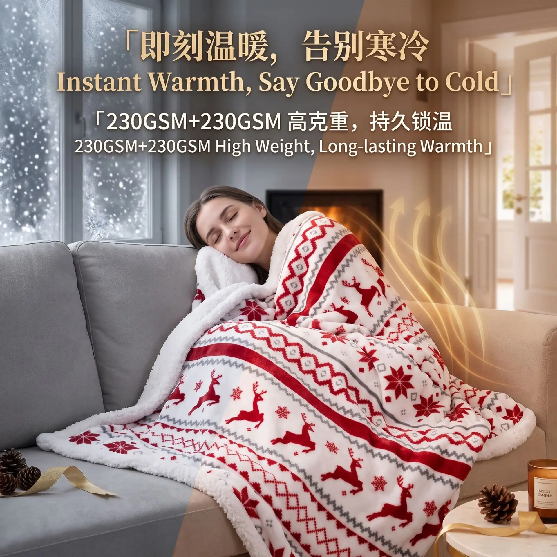 Cross-border Amazon blanket Double flannel blanket Thickened Sherpa lamb wool sofa blanket Christmas model
