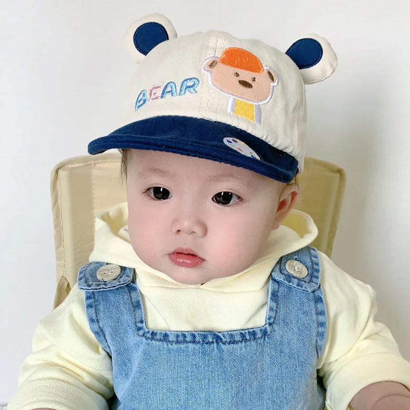 

Cute Cartoon Baby Duck Tongue Cap Solid Cotton Kids Short Brim Baseball Hat Children Bear Peaked Hats 6-36M Boy Girl Sun Visors