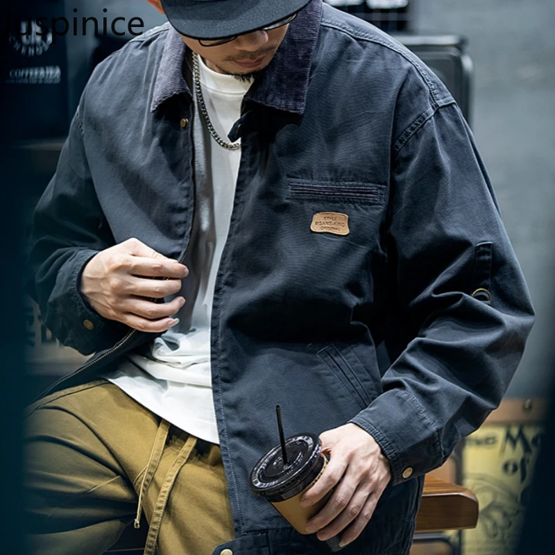 

American Style Lapel Workwear Jackets Fashion Men's Lapel Loose Casual High Street Jacket Men Tops Overcoat Male Clothes
