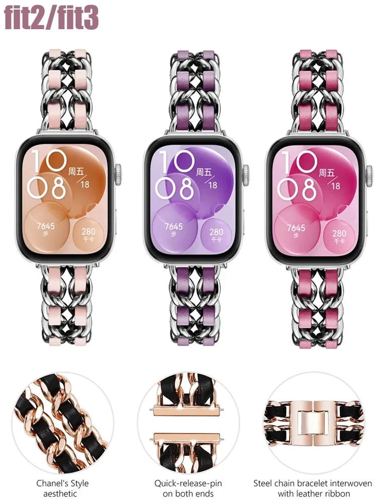 

Leather+Metal Band For Huawei Watch Fit 3 Strap Smart Wristband Stainless steel bracelet Bracelet Huawei fit 2 fit3 Accessories