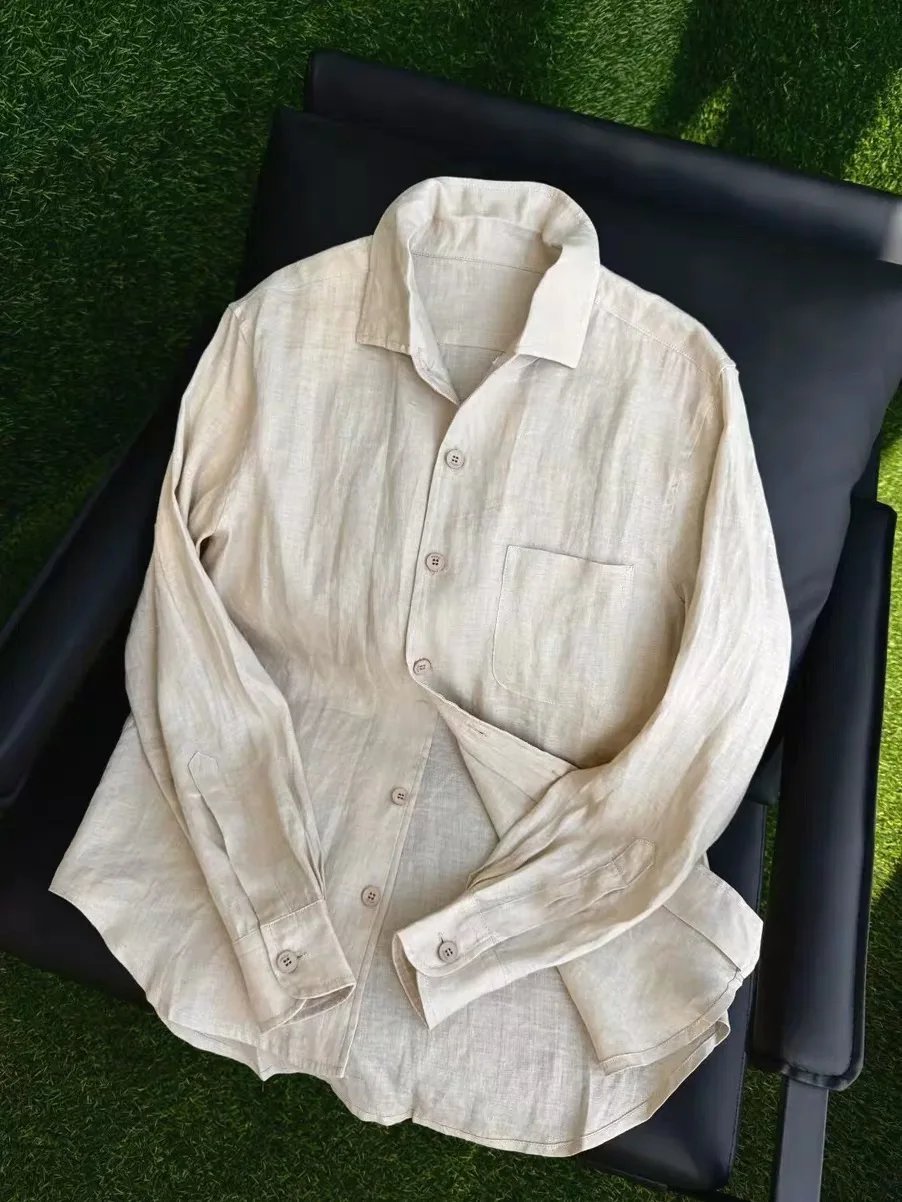 Lightweight Breathable Loose Fit Long Sleeve Men's Linen Shirt  Cotton Linen Casual Workwear Shirt Sun Protection Singl...