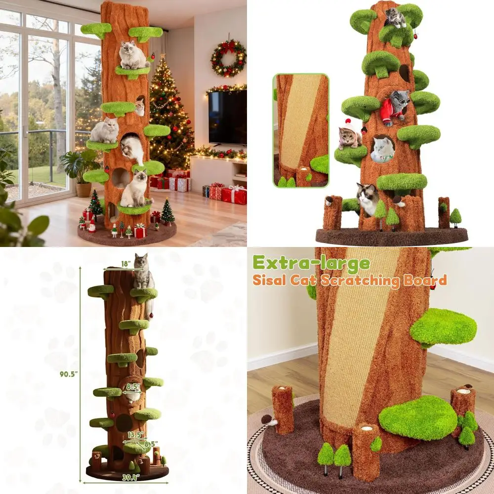 

90.5 Tall Cat Tree with Sisal Scratch Pad, Multiple Platforms, Toys for Large Cats and Kittens